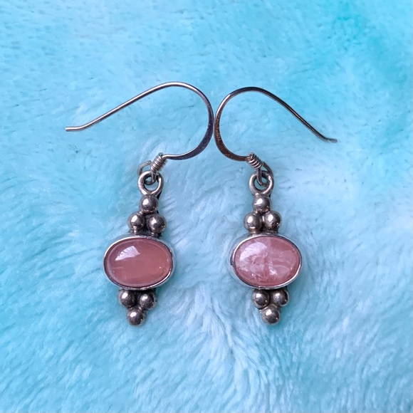 Vintage Jewelry - Vintage rodochrosite gemstone sterling earrings